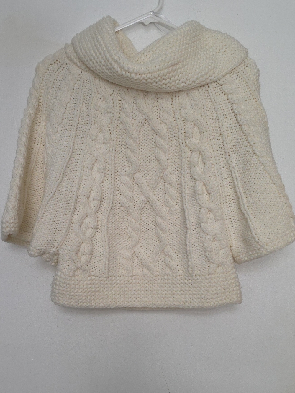 Chunky Cable Cowl-Neck Sweater in Cream, Size S